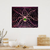 SPIDER AND WEB グリーン エメラルド 宝石 ブラック ポスター (キッチン)