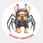 Spider Costume Frenchie Pup Halloween ラウンドシール (正面)