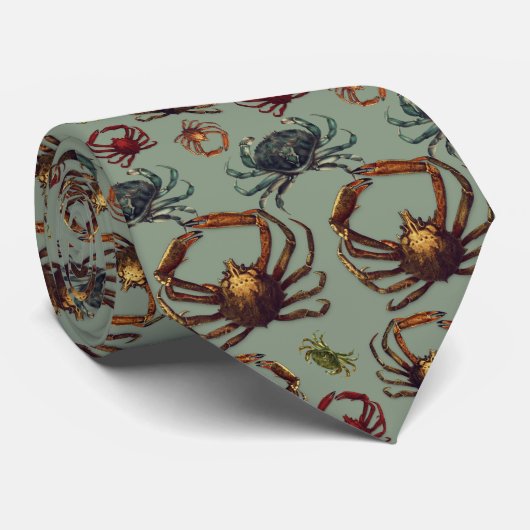 Spider Crabs Pattern Army Green Tie ネクタイ (ロール)
