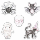 Spider Skull Bat Cat Mummy Halloween シール (正面)