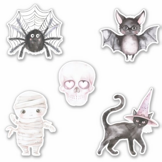 Spider Skull Bat Cat Mummy Halloween シール (正面)