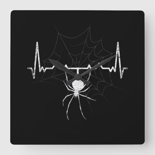 Spider Web Heartbeat Cobweb Spider Gift スクエア壁時計 (正面)
