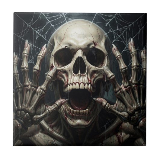 Spider Webs, Skull and Bones Spooky Halloween タイル (正面)