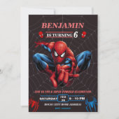 Spiderman Theme Birthday Superhero Spider Party  招待状 (正面)