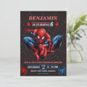 Spiderman Theme Birthday Superhero Spider Party  招待状 (スタンド正面)