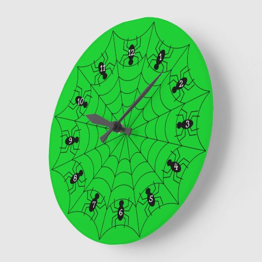 Spiders on a Web Clock in Green ラージ壁時計 (傾斜)