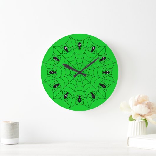 Spiders on a Web Clock in Green ラージ壁時計 (ホーム)