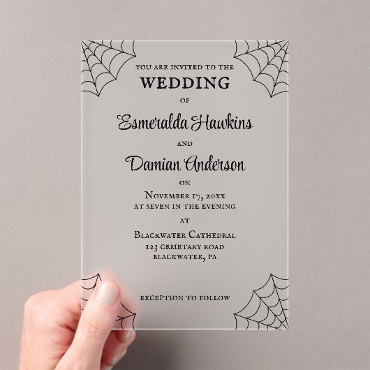 Spiderwebs Black and White Gothic Wedding アクリル招待状 (インサイチュ (ポータブル))