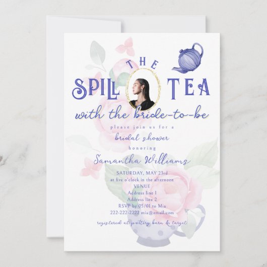 Spill the Tea with the Bride-to-be Bridal Shower 招待状 (正面)