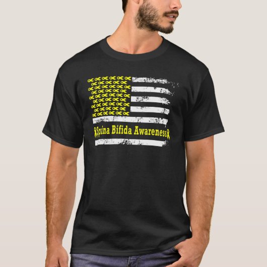 Spina Bifida Awareness USA Flag American Yellow Su Tシャツ (正面)