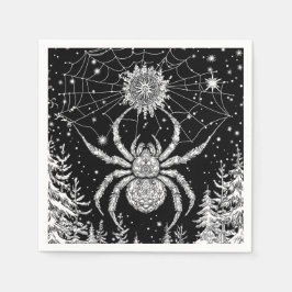 Spinne mit Mandala im magischen Netz Sternenhimmel スタンダードカクテルナプキン