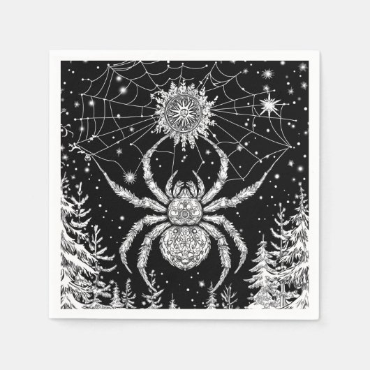 Spinne mit Mandala im magischen Netz Sternenhimmel スタンダードカクテルナプキン (正面)