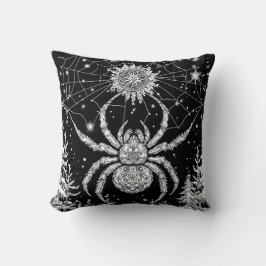 Spinne mit Mandala im Netz unterm Sternenhimmel クッション
