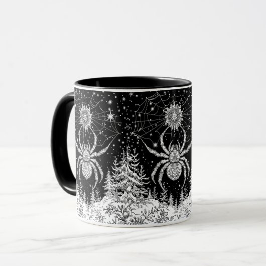 Spinne mit Mandala Netz magischer Sternenhimmel マグカップ (正面左)