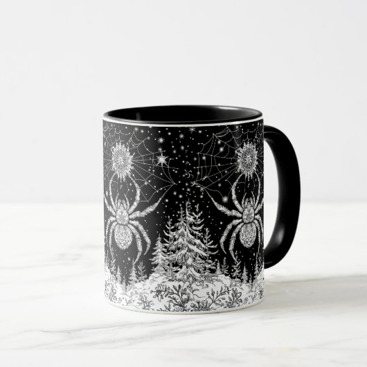 Spinne mit Mandala Netz magischer Sternenhimmel マグカップ (正面右)