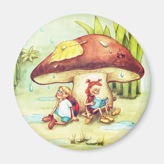 Spinne Sonja und Marienkäfer Kai unter einem Pilz マグネット (正面)