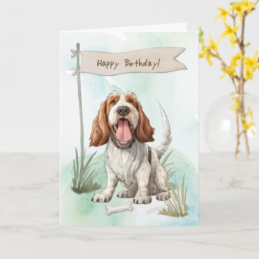 Spinone Italiano Dog Breed Under Birthday Sign カード (黄色い花)