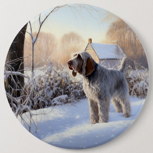 Spinone Italiano Let It Snow クリスマス 缶バッジ (正面)