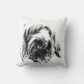 Spinone Throw Pillow – Black Ink Dog Headshot クッション (正面)