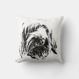Spinone Throw Pillow – Black Ink Dog Headshot クッション