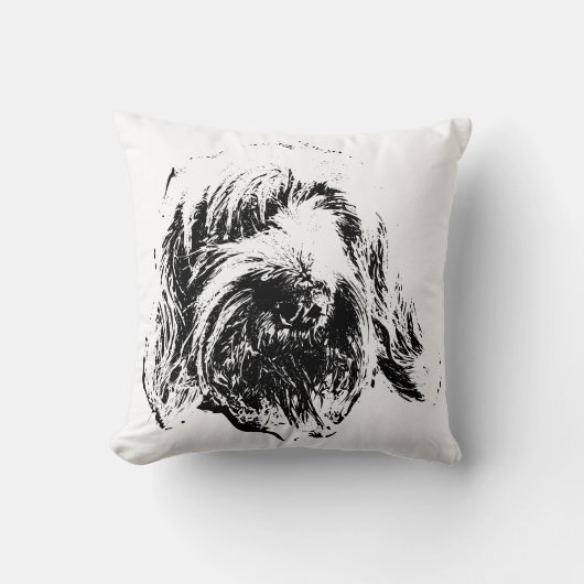 Spinone Throw Pillow – Black Ink Dog Headshot クッション (正面)