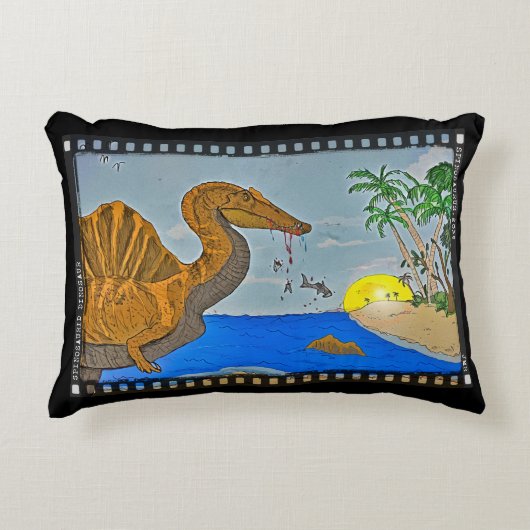 Spinosaurus Beach Throw Pillow Black Pillow アクセントクッション (正面)