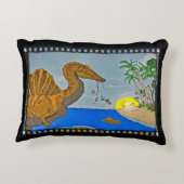 Spinosaurus Beach Throw Pillow Black Pillow アクセントクッション (裏面)