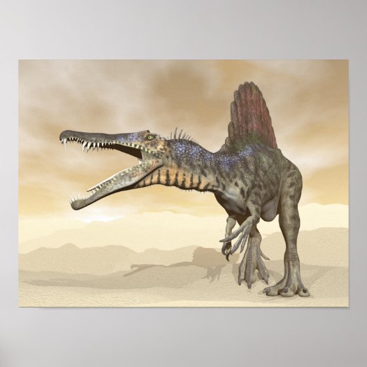Spinosaurus dinosaur in the desert - 3D render ポスター (正面)
