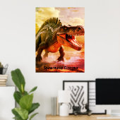 Spinosaurus Dinosaur Vivid Bedroom Wall ポスター (ホームオフィス)