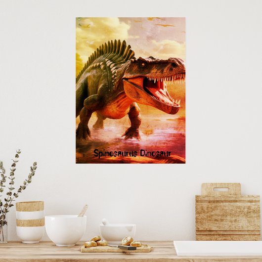 Spinosaurus Dinosaur Vivid Bedroom Wall ポスター (キッチン)