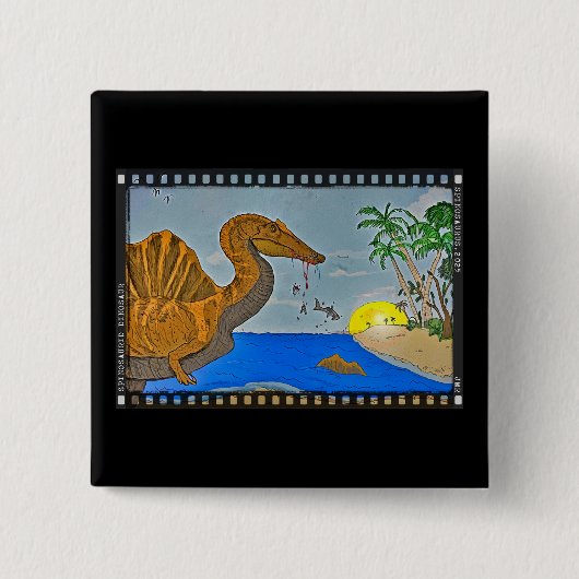 Spinosaurus Film Reel Dinosaur Button Pin 缶バッジ (正面)