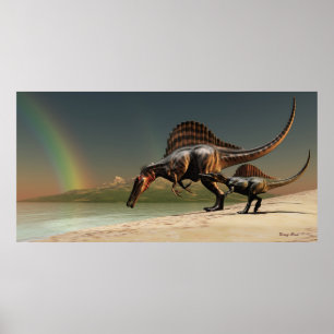 Spinosaurus Rainbow Print ポスター