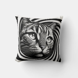 Spiral Cat Face Cushion – Hypnotic Feline Optical クッション