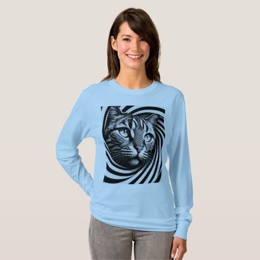 Spiral Cat Face T-Shirt – Hypnotic Optical Illusio Tシャツ (正面フル)