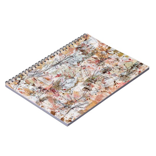 Spiral notebook featuring mixed media artwork. ノートブック (左側)