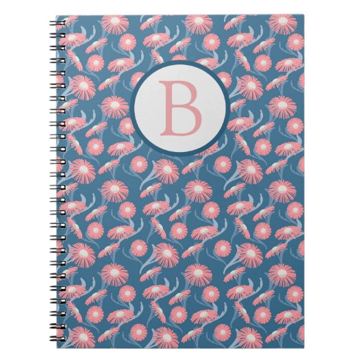 Spiral Notebook Monogram Pretty Pink Flowers ノートブック (正面)
