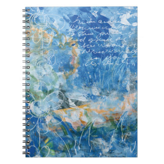 Spiral Notebook with mixed media artwork in blues. ノートブック