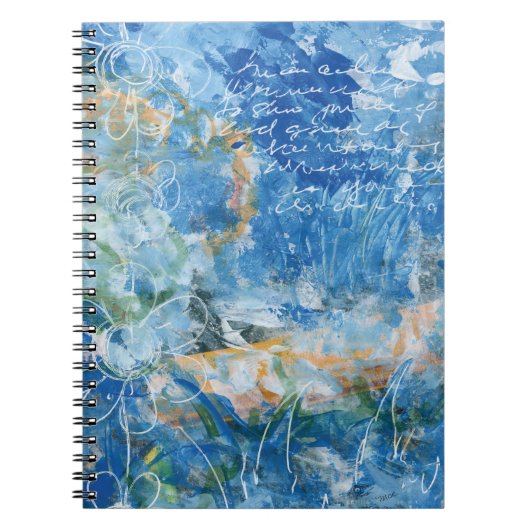 Spiral Notebook with mixed media artwork in blues. ノートブック (正面)