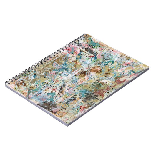Spiral notebook with mixed media floral artwork. ノートブック (左側)