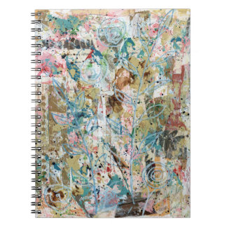 Spiral notebook with mixed media floral artwork. ノートブック