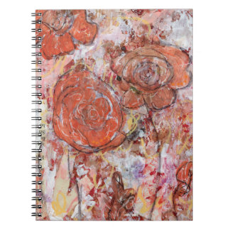 Spiral Notebook with mixed media orange flowers ノートブック