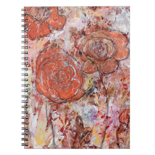 Spiral Notebook with mixed media orange flowers ノートブック (正面)