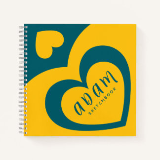 Spiral Notebook Yellow Blue Colourful heart design ノートブック