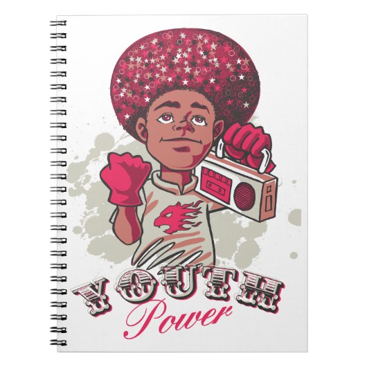Spiral Photo Notebook – YOUTH Power Afro & Boombox ノートブック (正面)