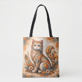 Spirit Cat, Boho Patchwork Rustic Folk Art トートバッグ (正面)