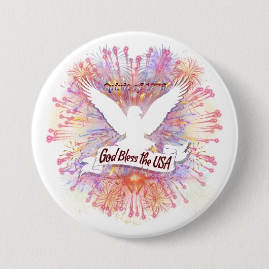 Spirit of 1776 God Bless the USA Banner Bald Eagle 缶バッジ (正面)