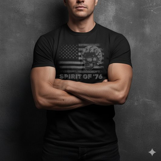 Spirit of 76 American Flag Biker Skull T-Shirt Tシャツ