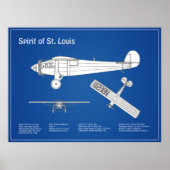 Spirit of St. Louis – 飛行機の設計図プランABD ポスター (正面)