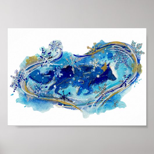 Spirit of the Winter Storm Wolf Watercolor ポスター (正面)