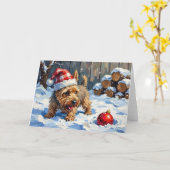 Spirited Cairn Terrier Dog Digging for Christmas T カード (黄色い花)